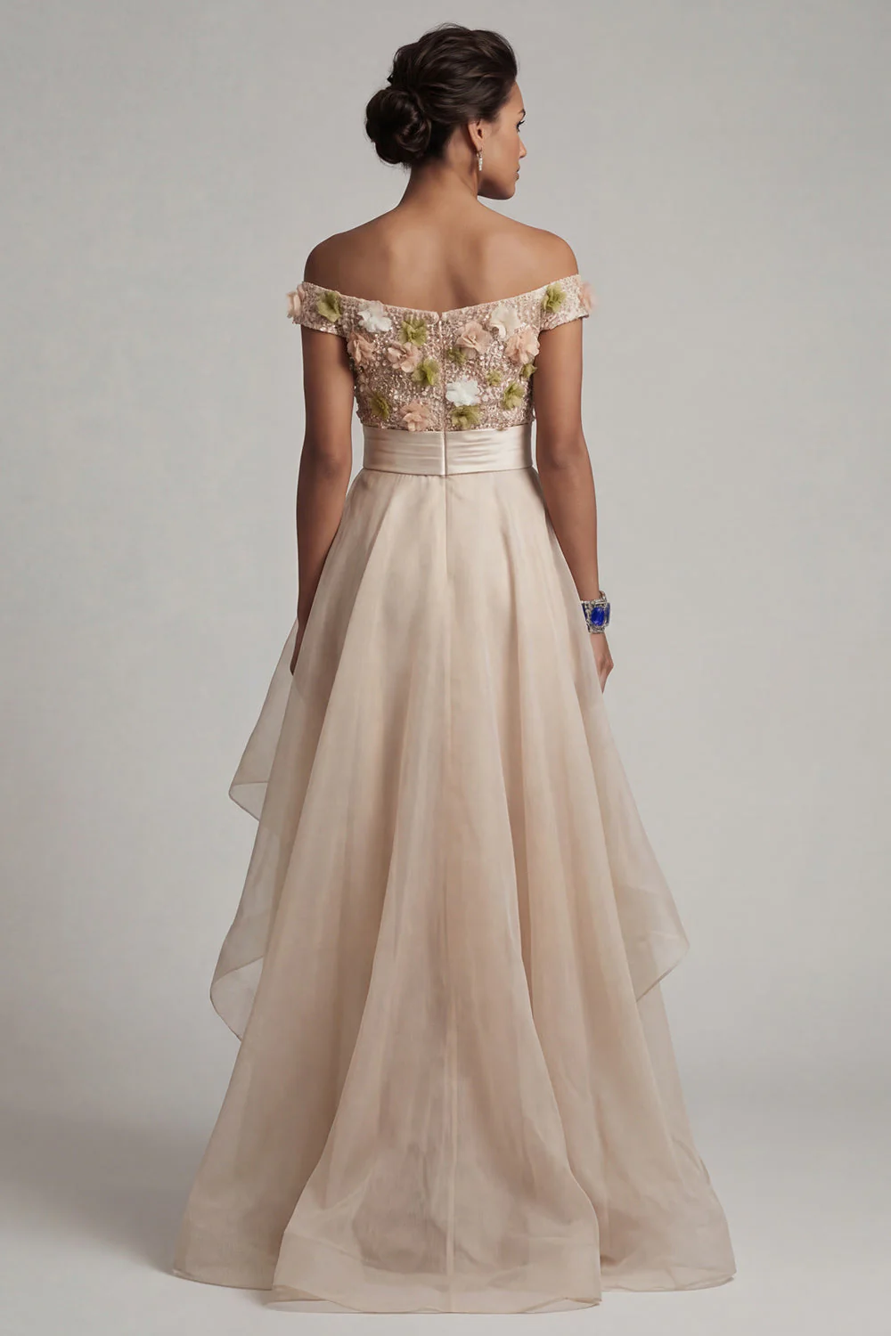 Off The Shoulder A Line Apricot Mother Of the Bride Dress with 3D Flowers - Image 2