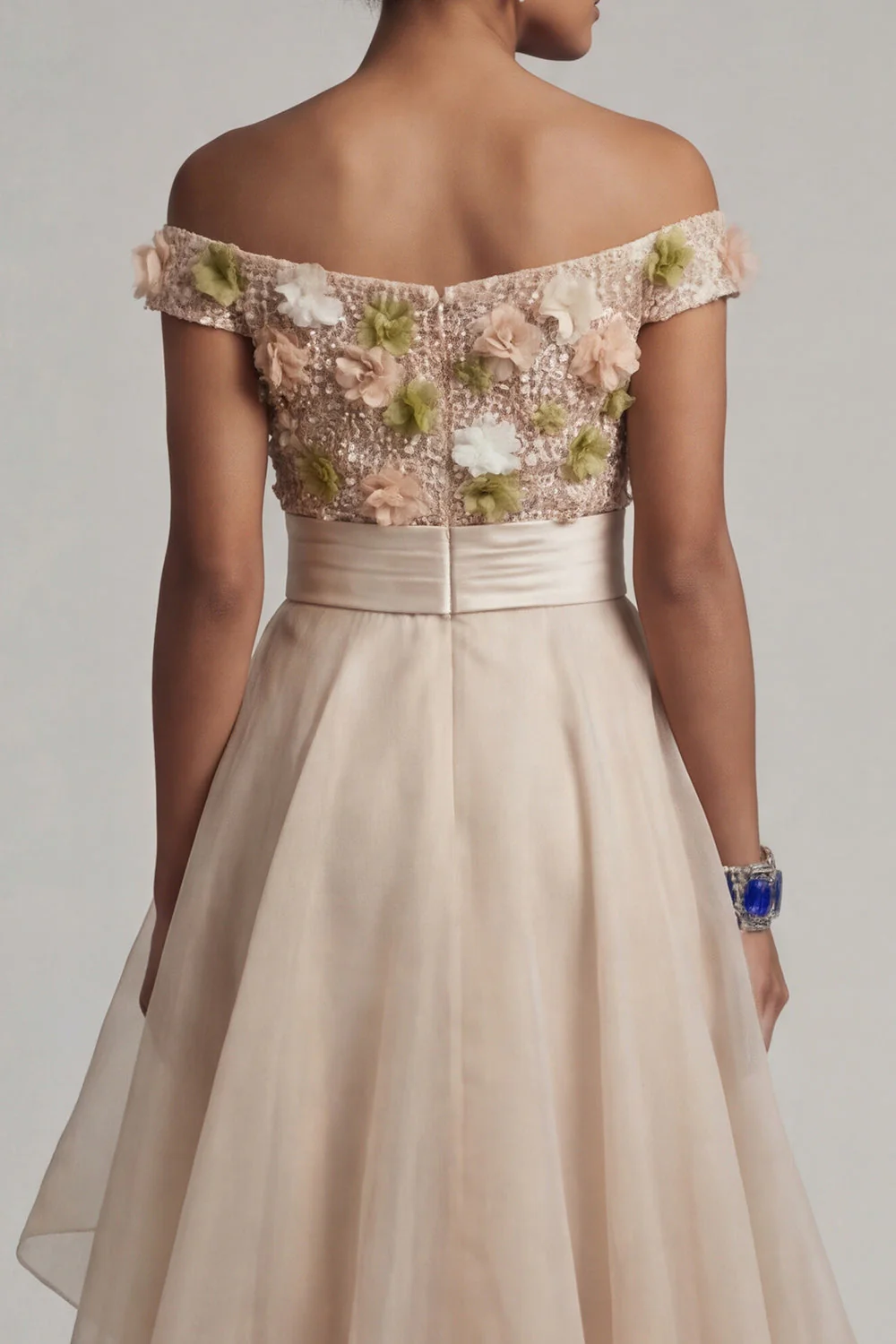 Off The Shoulder A Line Apricot Mother Of the Bride Dress with 3D Flowers - Image 5