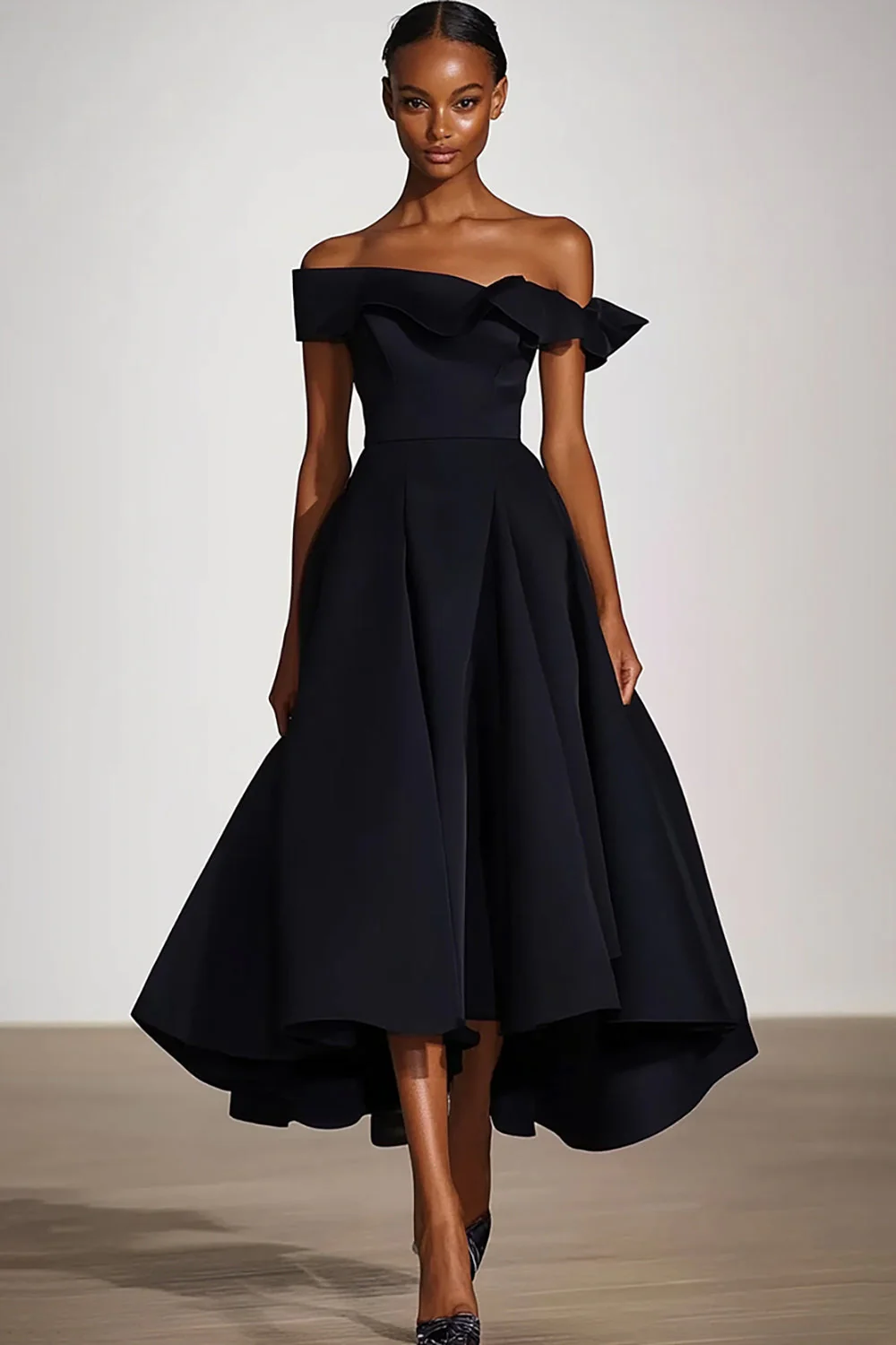 Off The Shoulder A Line Black Satin Evening Dress