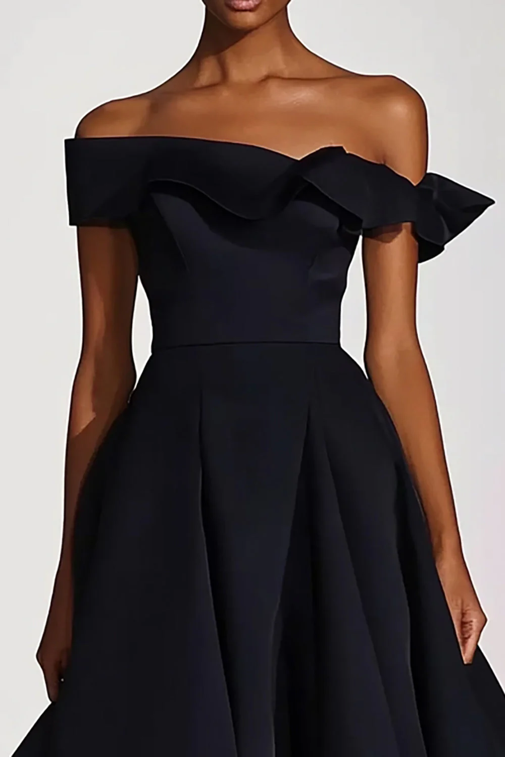 Off The Shoulder A Line Black Satin Evening Dress - Image 3