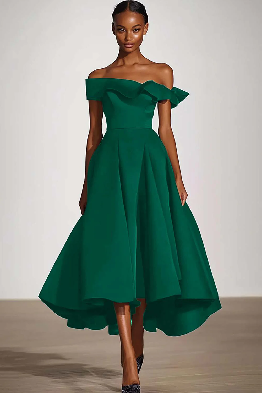 Off The Shoulder A Line Black Satin Evening Dress - Image 5