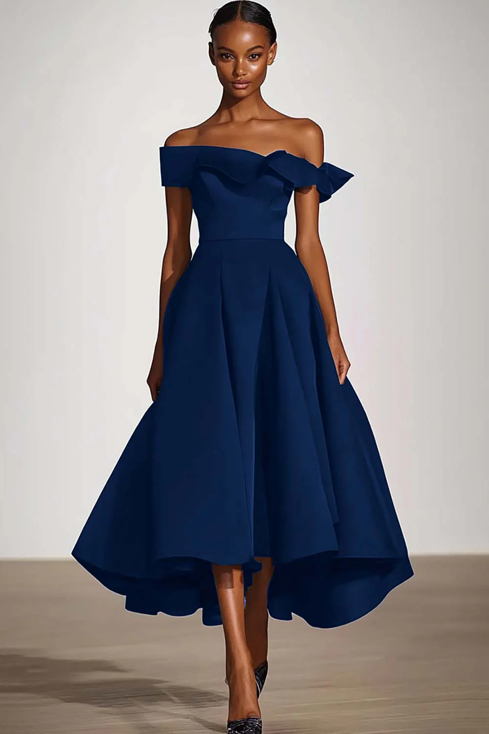Off The Shoulder A Line Black Satin Evening Dress - Image 6