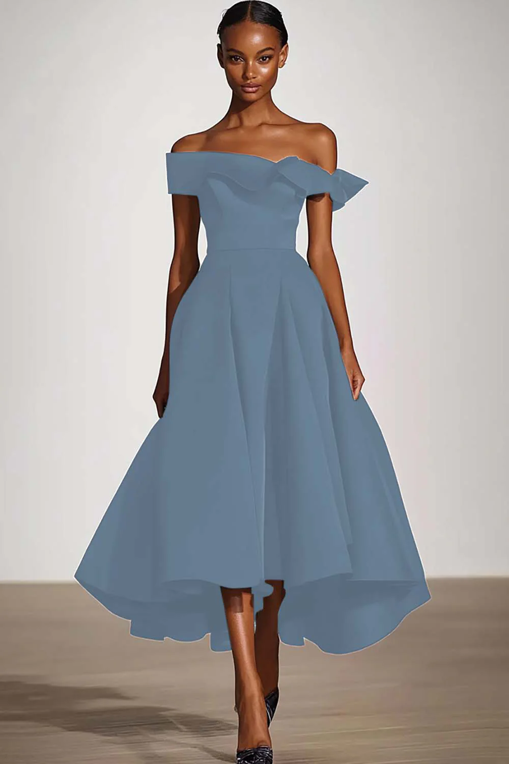 Off The Shoulder A Line Black Satin Evening Dress - Image 7
