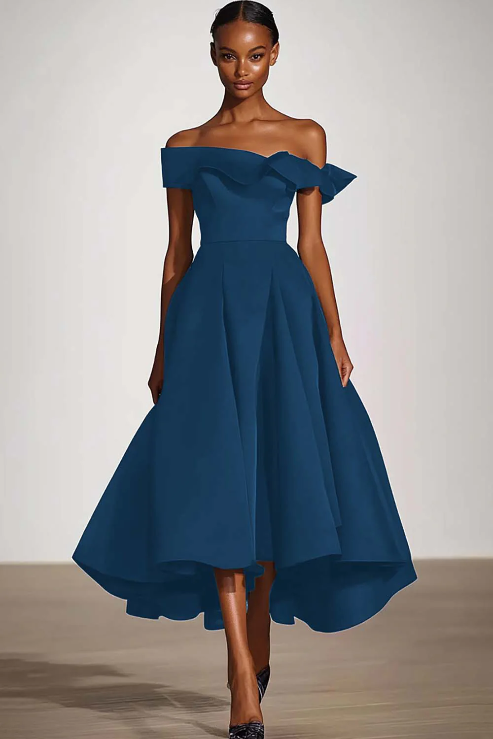 Off The Shoulder A Line Black Satin Evening Dress - Image 8