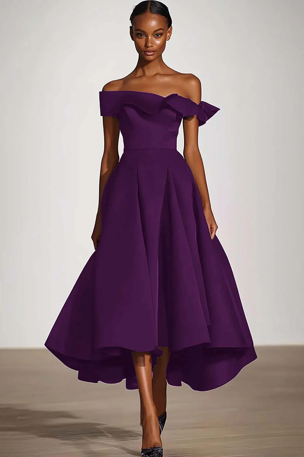 Off The Shoulder A Line Black Satin Evening Dress - Image 9