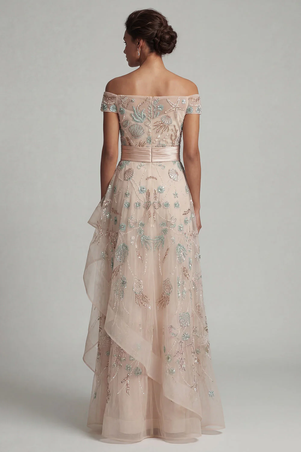 Off The Shoulder A Line Blush Sequin Mother Of the Bride Dress - Image 2