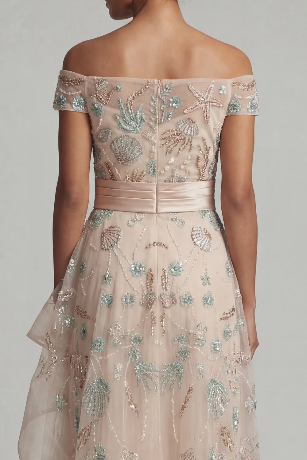 Off The Shoulder A Line Blush Sequin Mother Of the Bride Dress - Image 3