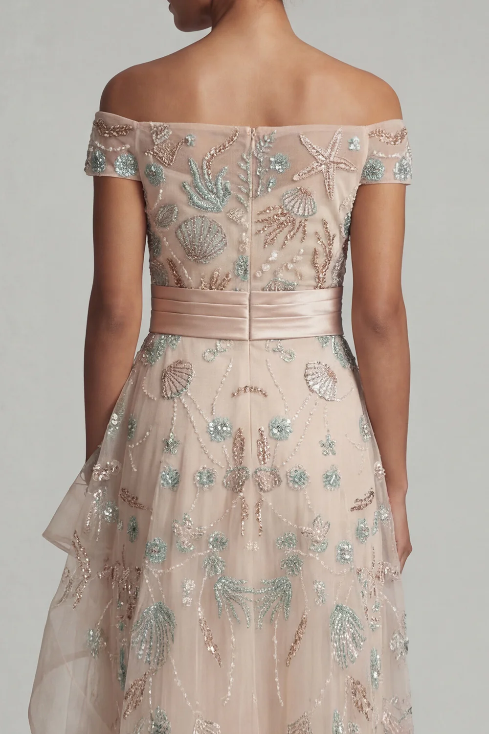 Off The Shoulder A Line Blush Sequin Mother Of the Bride Dress - Image 5