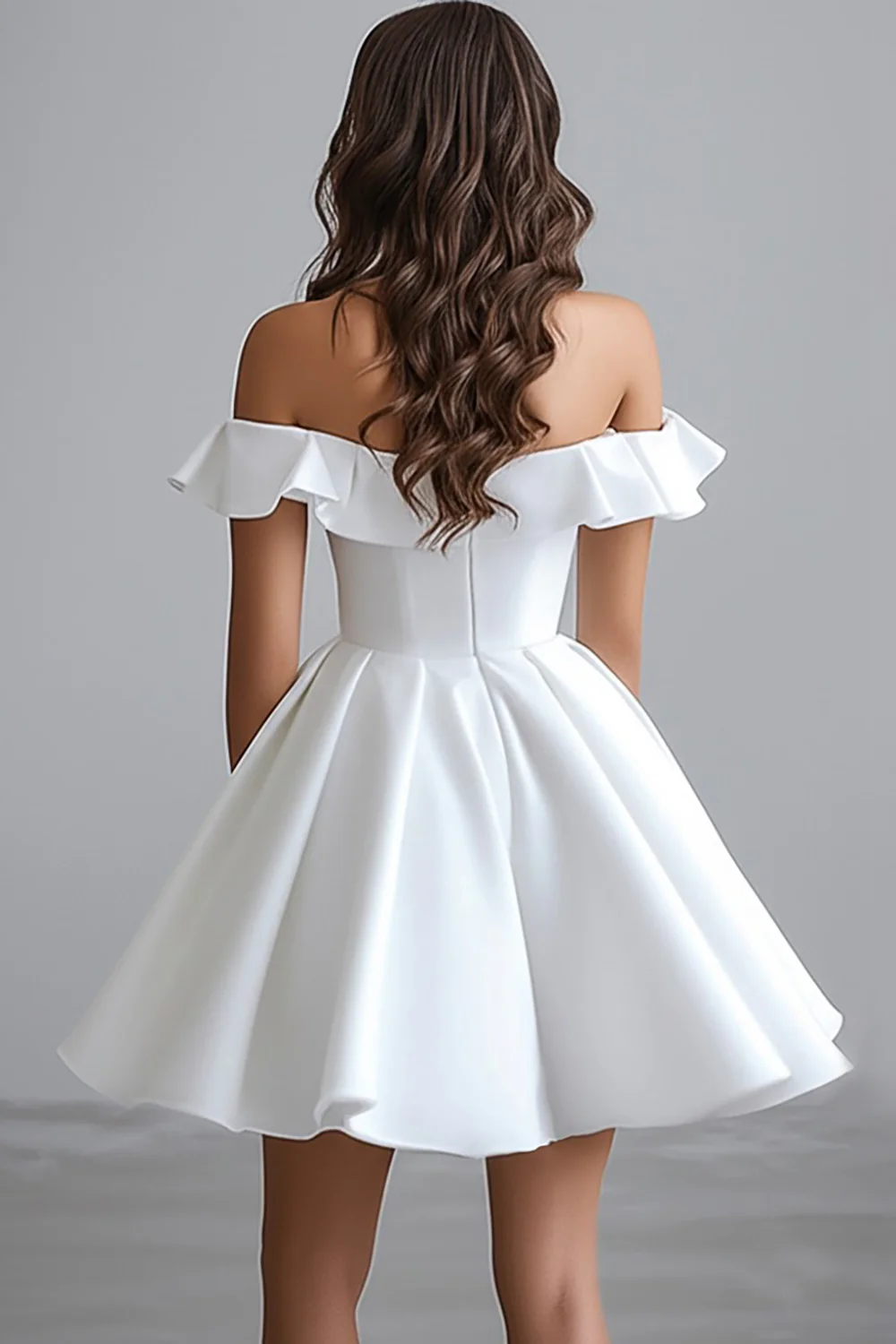 Off The Shoulder A Line Mini White Graduation Dress - Image 2