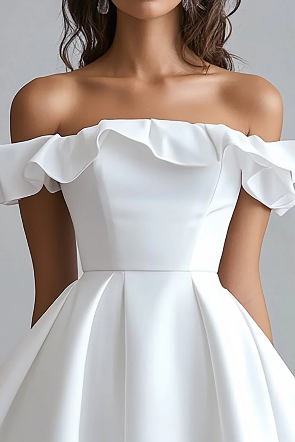 Off The Shoulder A Line Mini White Graduation Dress - Image 3