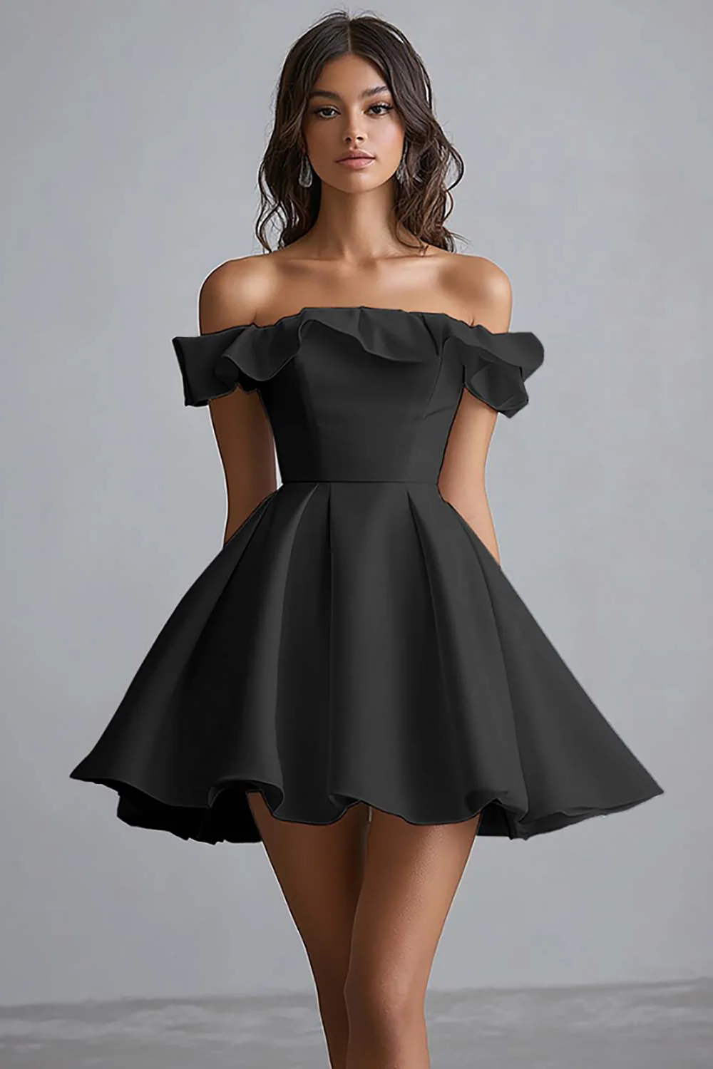 Off The Shoulder A Line Mini White Graduation Dress - Image 4