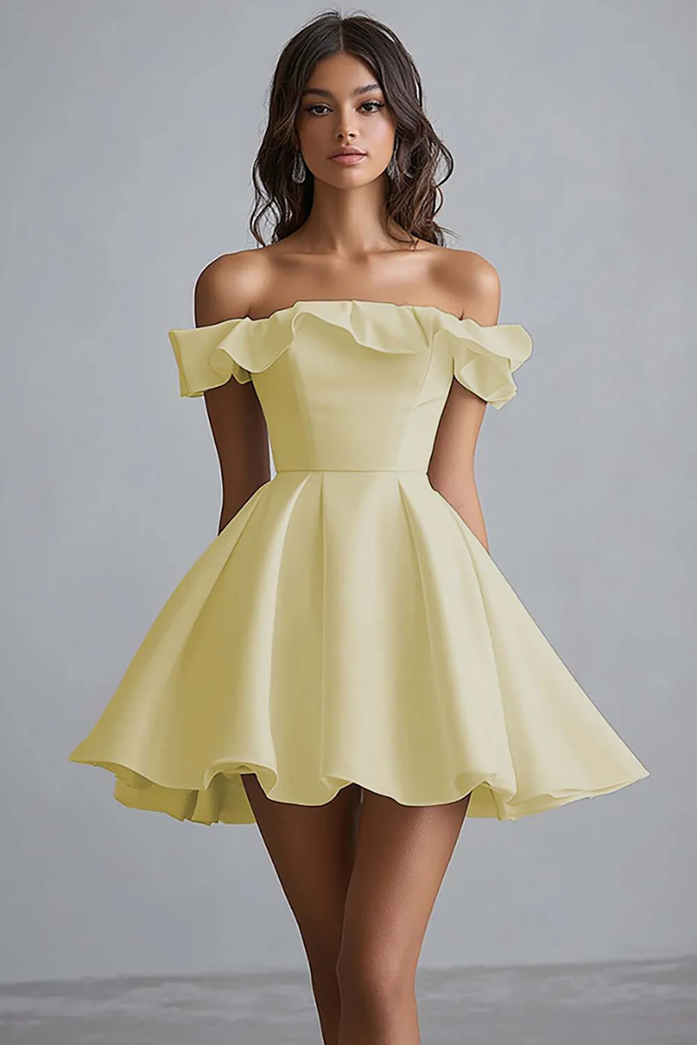 Off The Shoulder A Line Mini White Graduation Dress - Image 6