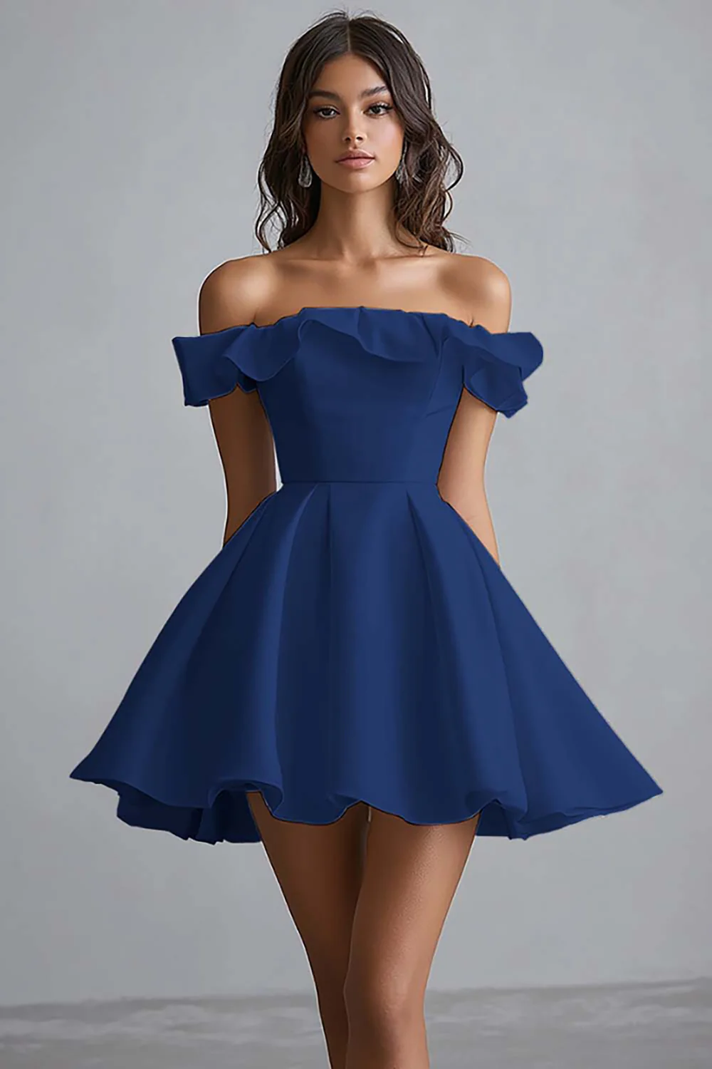 Off The Shoulder A Line Mini White Graduation Dress - Image 8