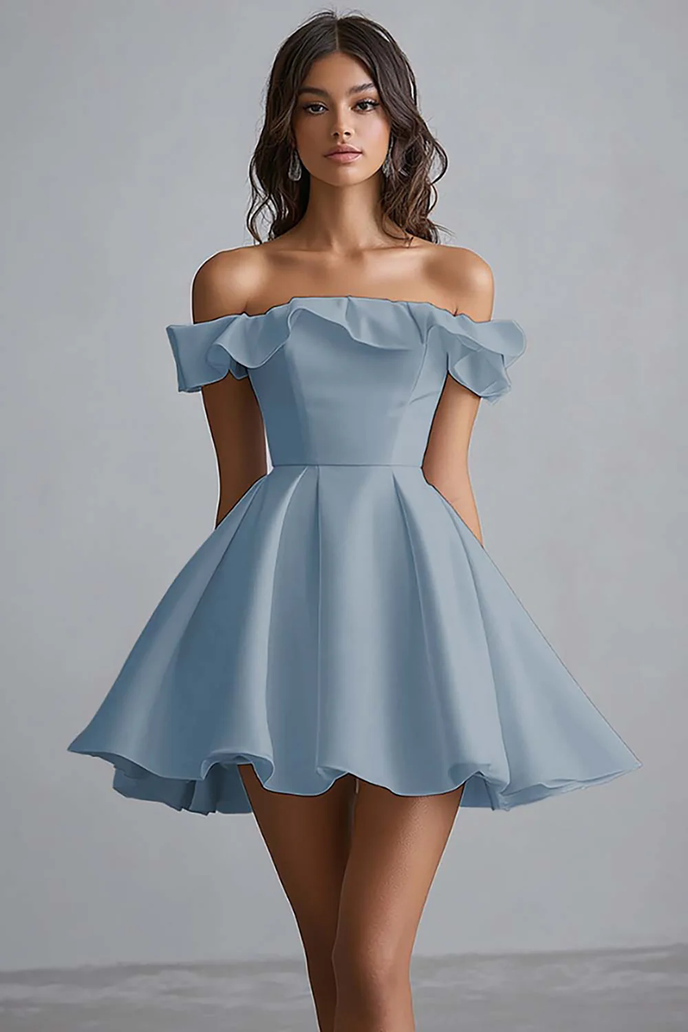 Off The Shoulder A Line Mini White Graduation Dress - Image 9