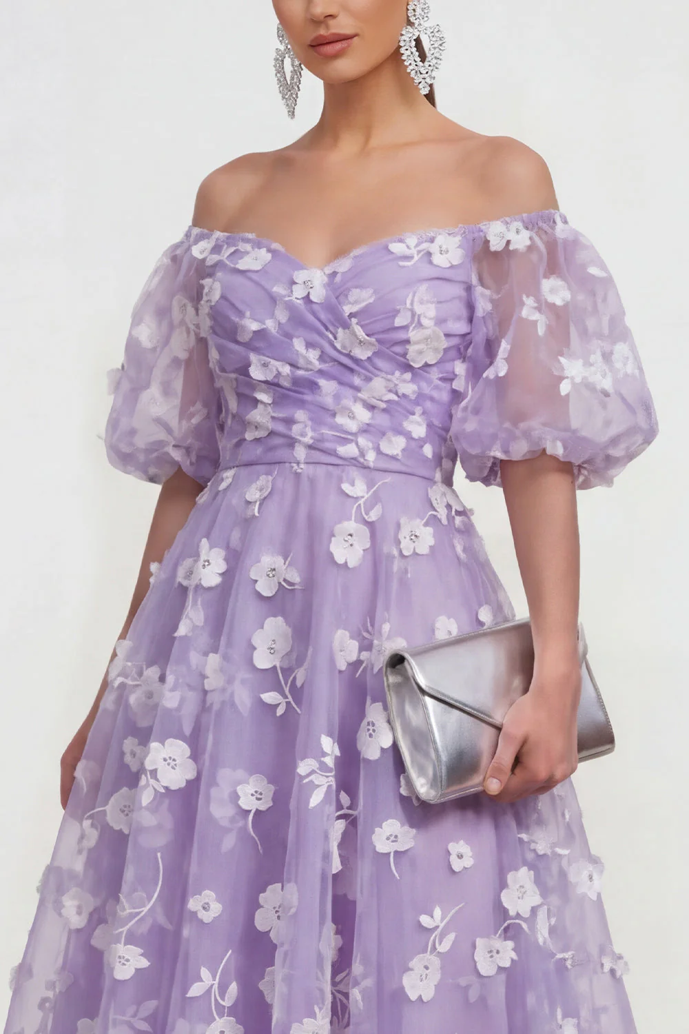 Off The Shoulder A-Line Pink Midi Floral Dress with Lace Up Back - Image 11