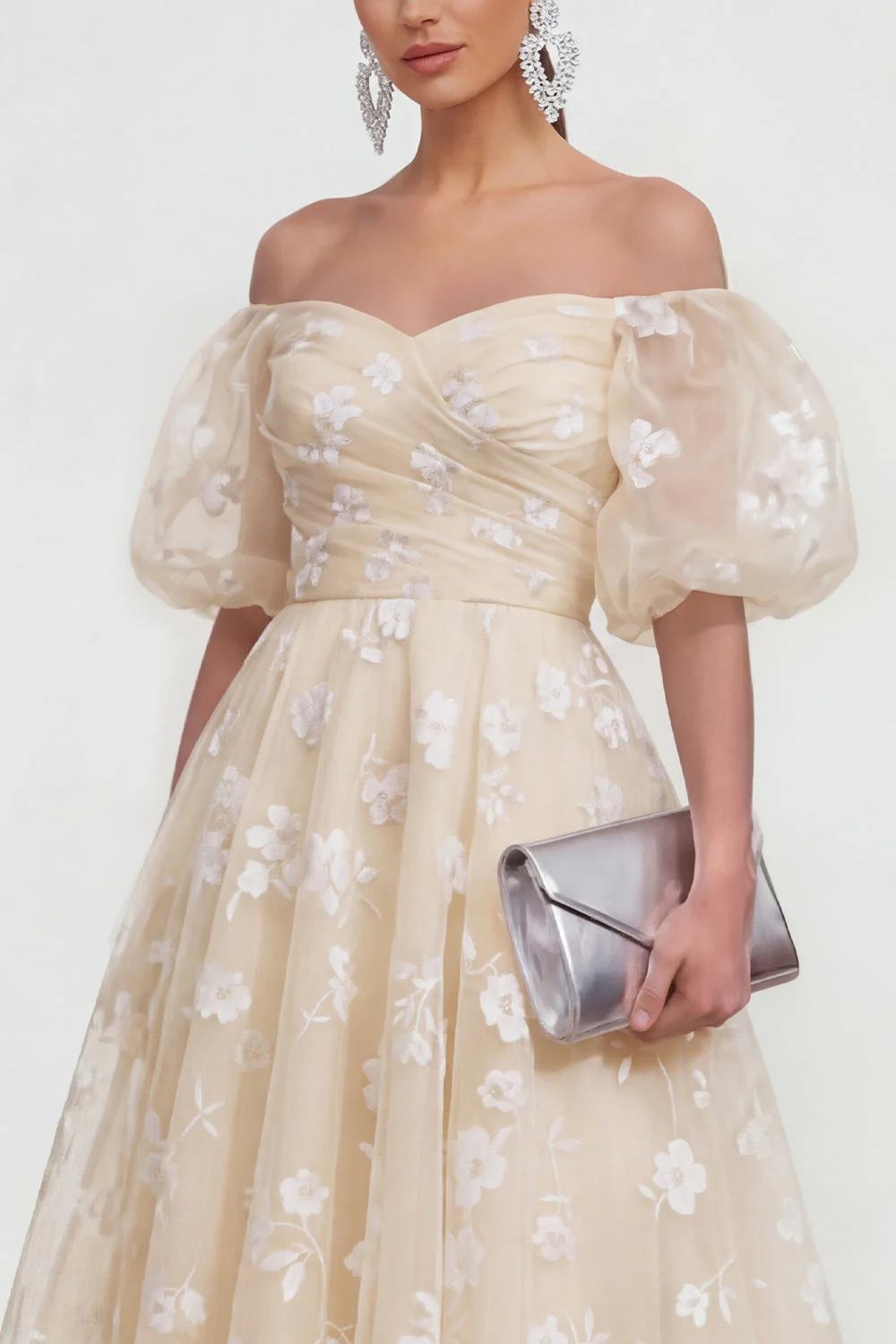 Off The Shoulder A-Line Pink Midi Floral Dress with Lace Up Back - Image 15