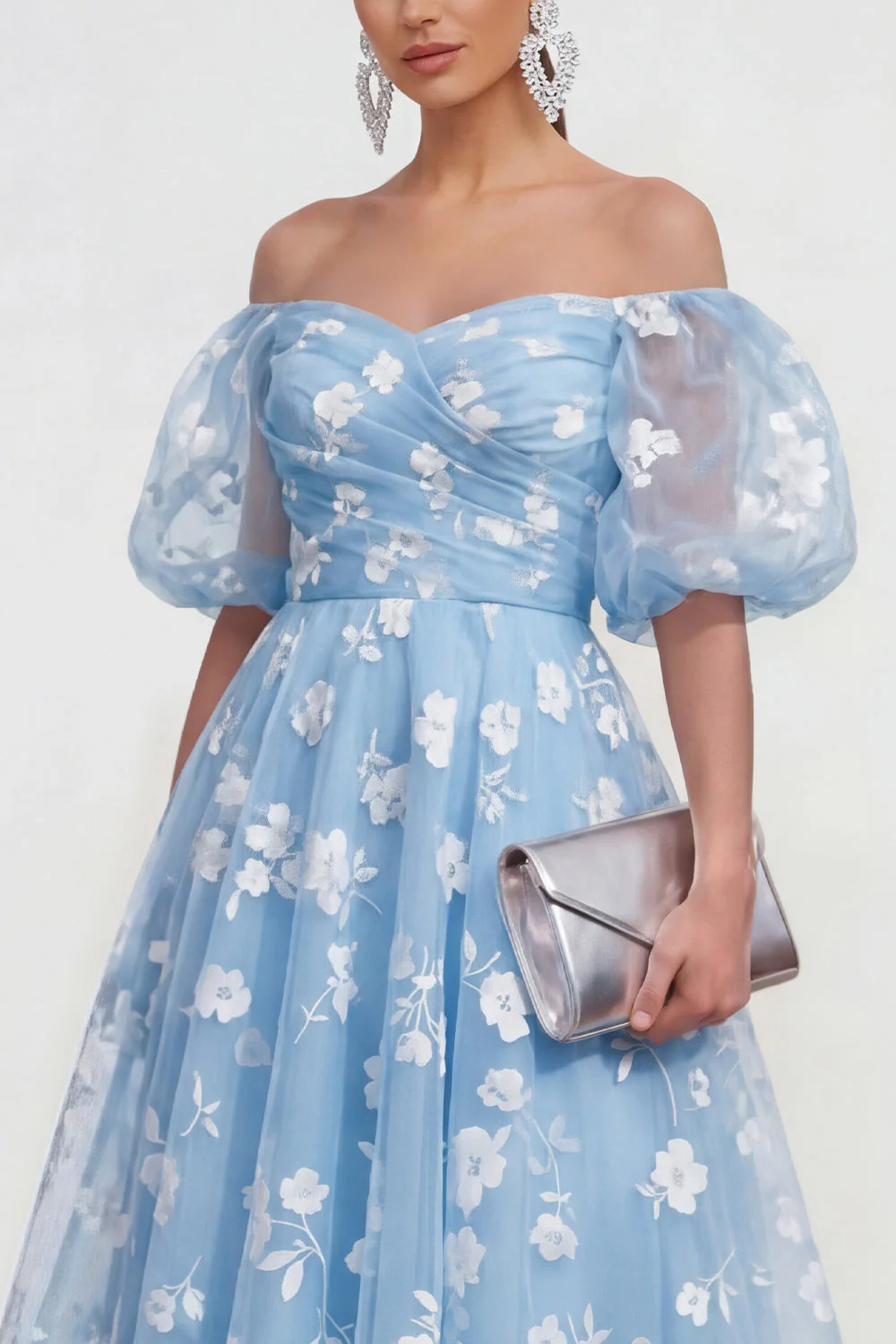 Off The Shoulder A-Line Pink Midi Floral Dress with Lace Up Back - Image 7