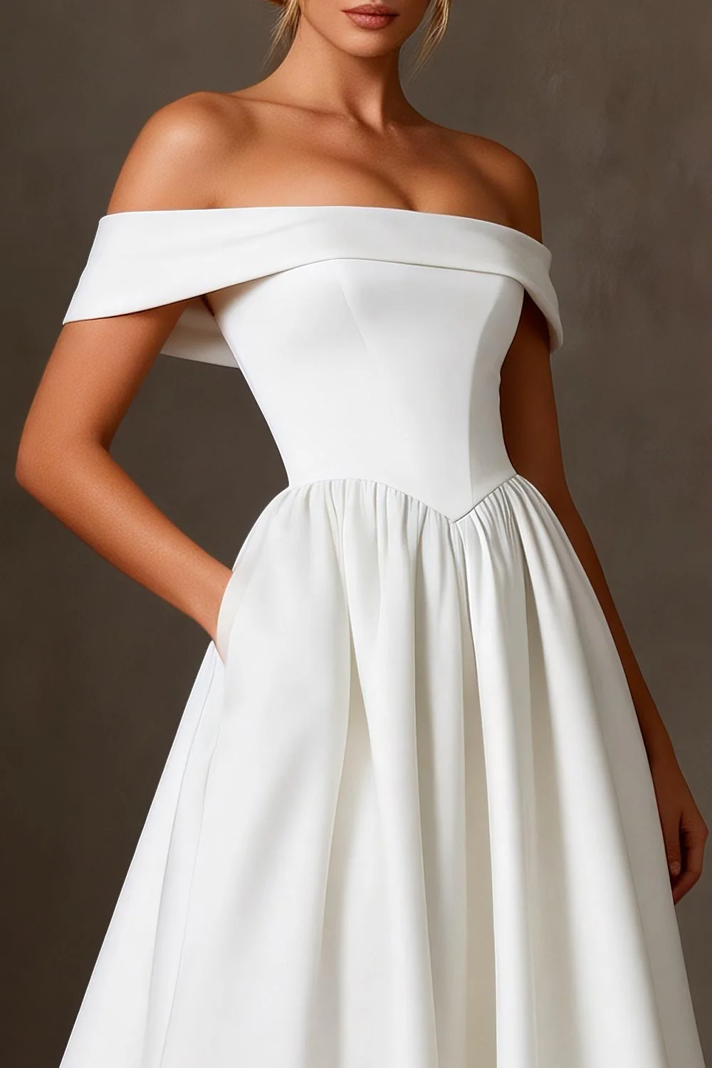 Off the Shoulder A-Line White Long Engagement Dress - Image 3