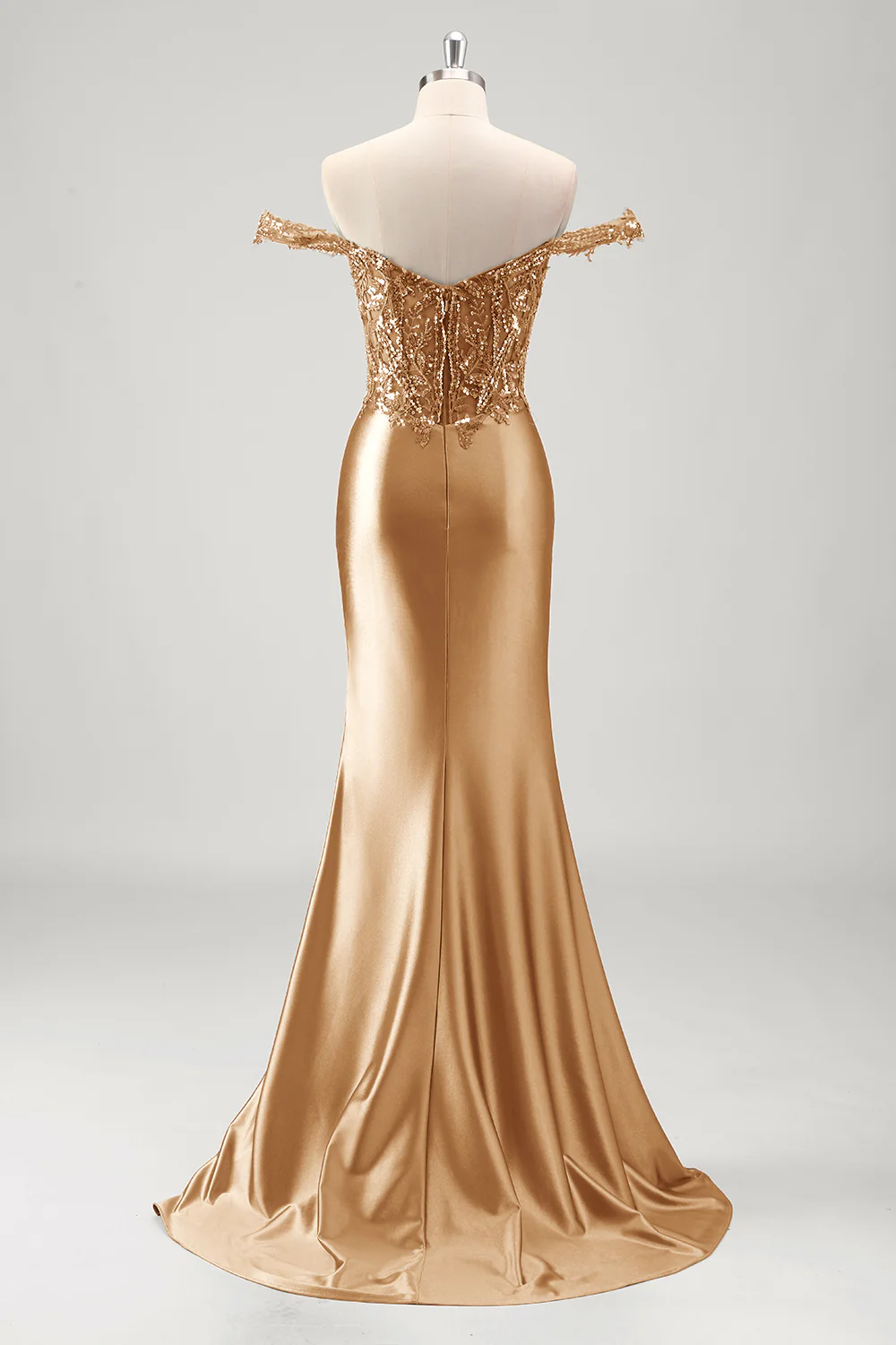 Off the Shoulder Applique Mermaid Grey Green Prom Dress with Slit - Image 11