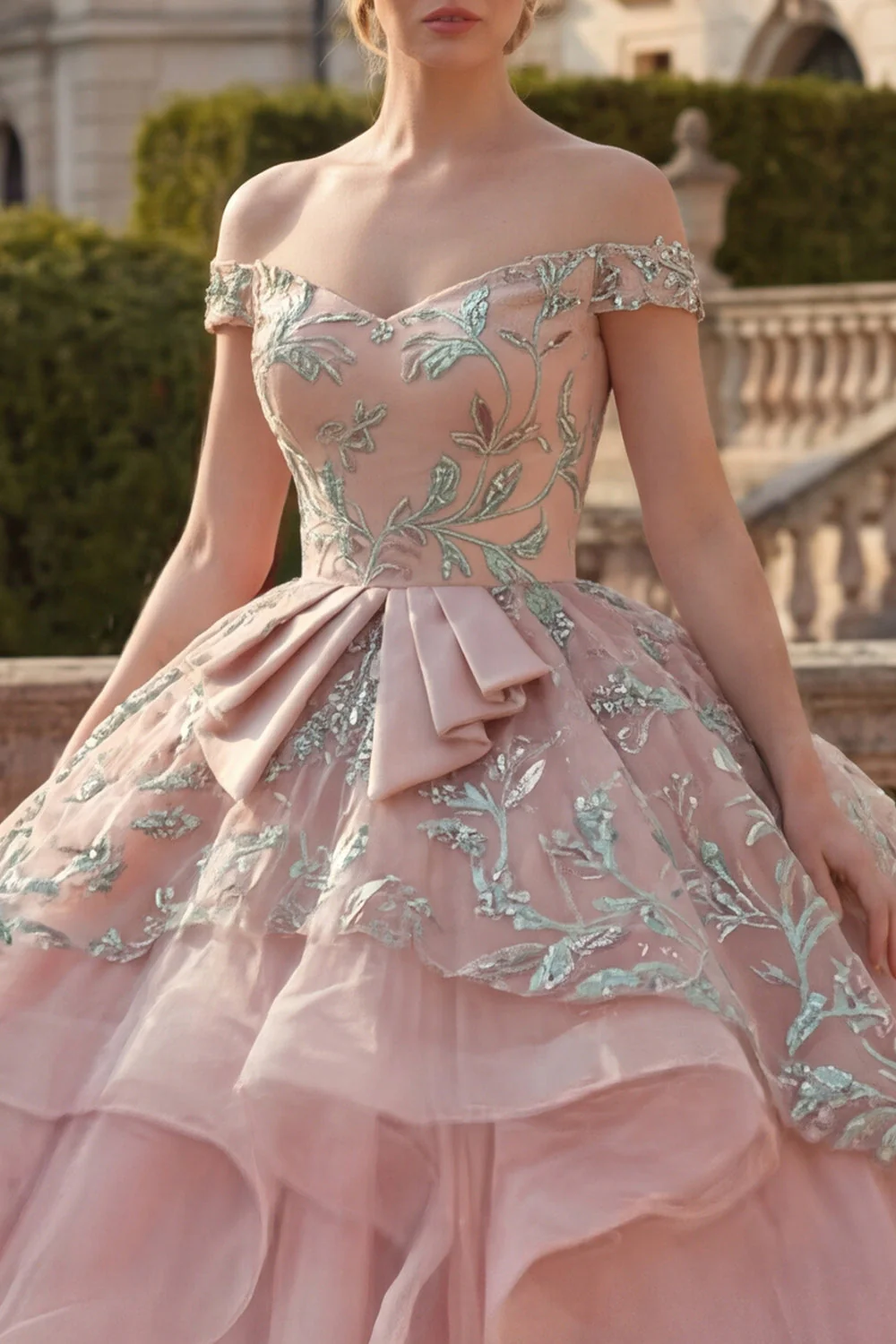 Off the Shoulder Ball Gown Blush Ruffled Princess Quinceanera Dress - Image 3