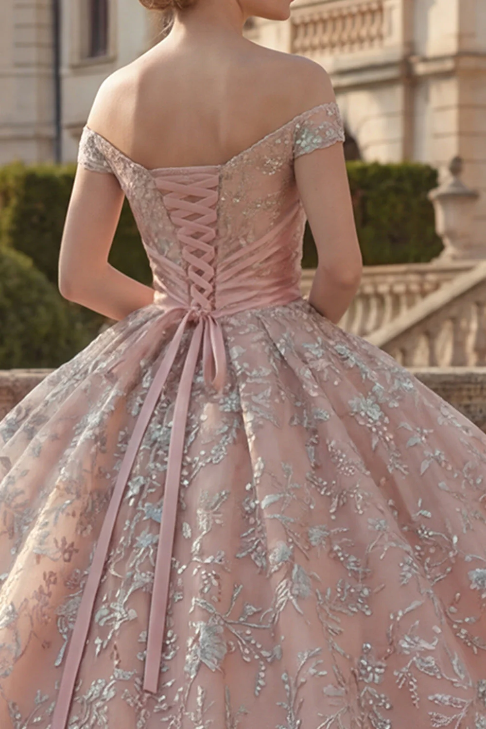 Off the Shoulder Ball Gown Blush Ruffled Princess Quinceanera Dress - Image 4