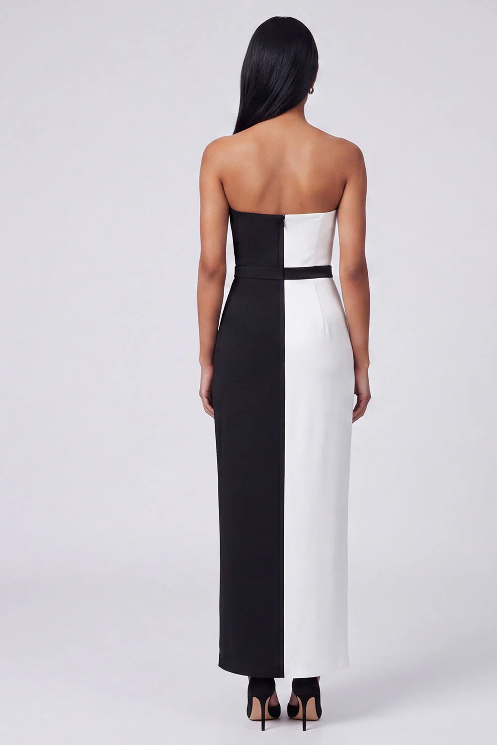 Strapless Black and White Sheath Maxi Dress - Image 2