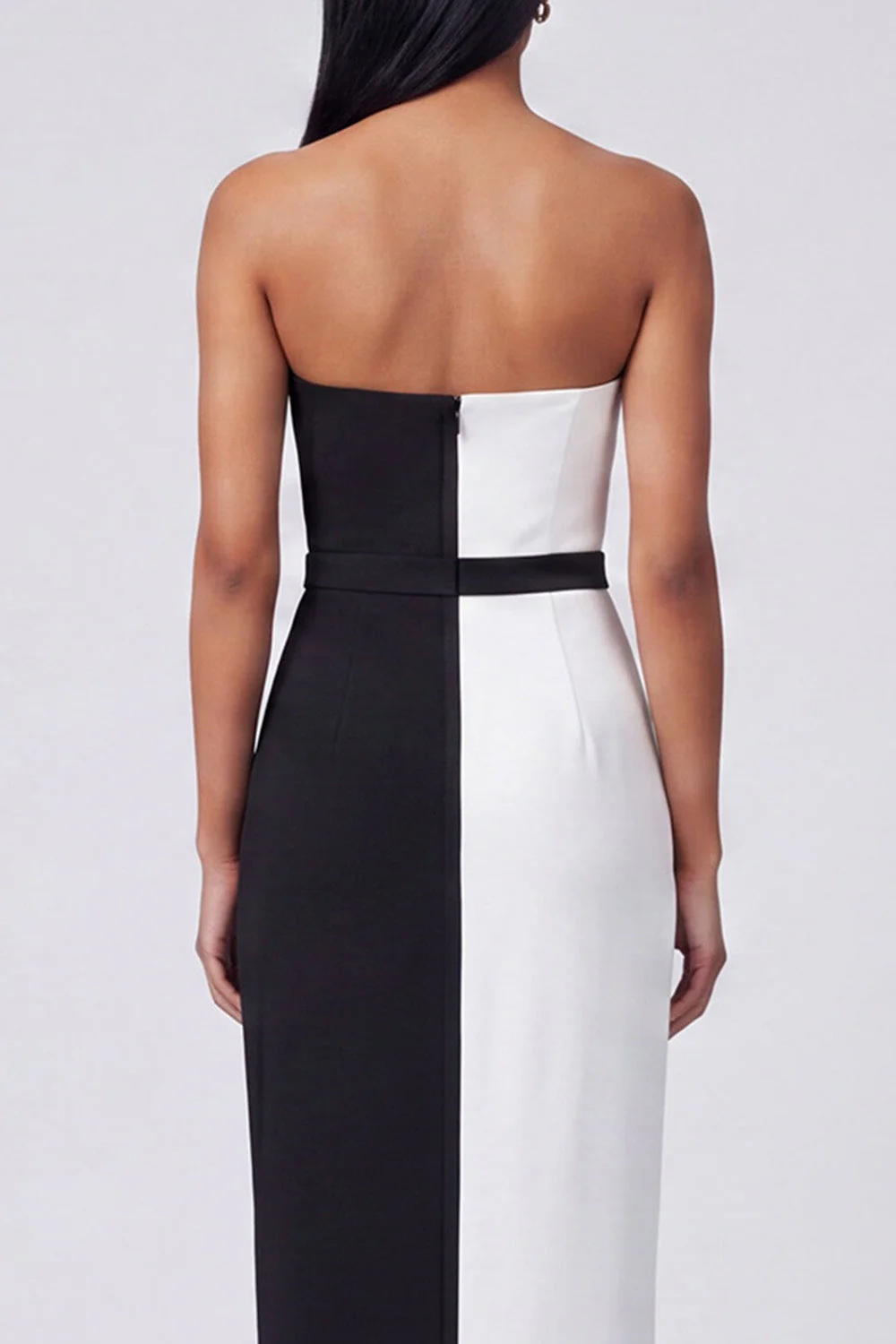 Strapless Black and White Sheath Maxi Dress - Image 4