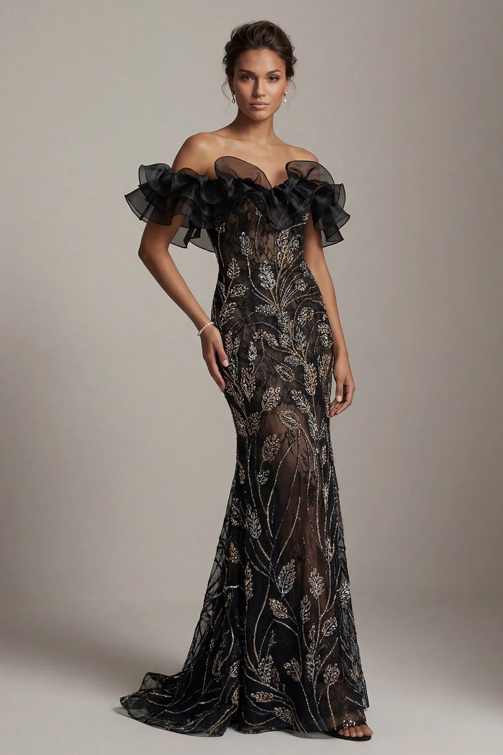 Off The Shoulder Black Sequin Mermaid Mother of the Bride Dress