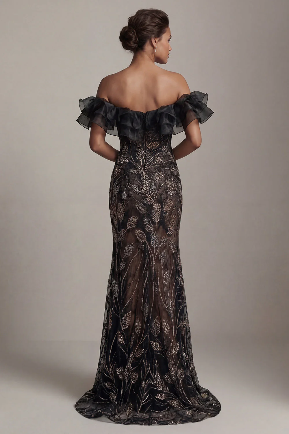 Off The Shoulder Black Sequin Mermaid Mother of the Bride Dress - Image 2