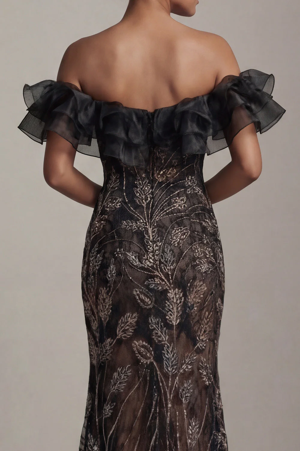 Off The Shoulder Black Sequin Mermaid Mother of the Bride Dress - Image 5