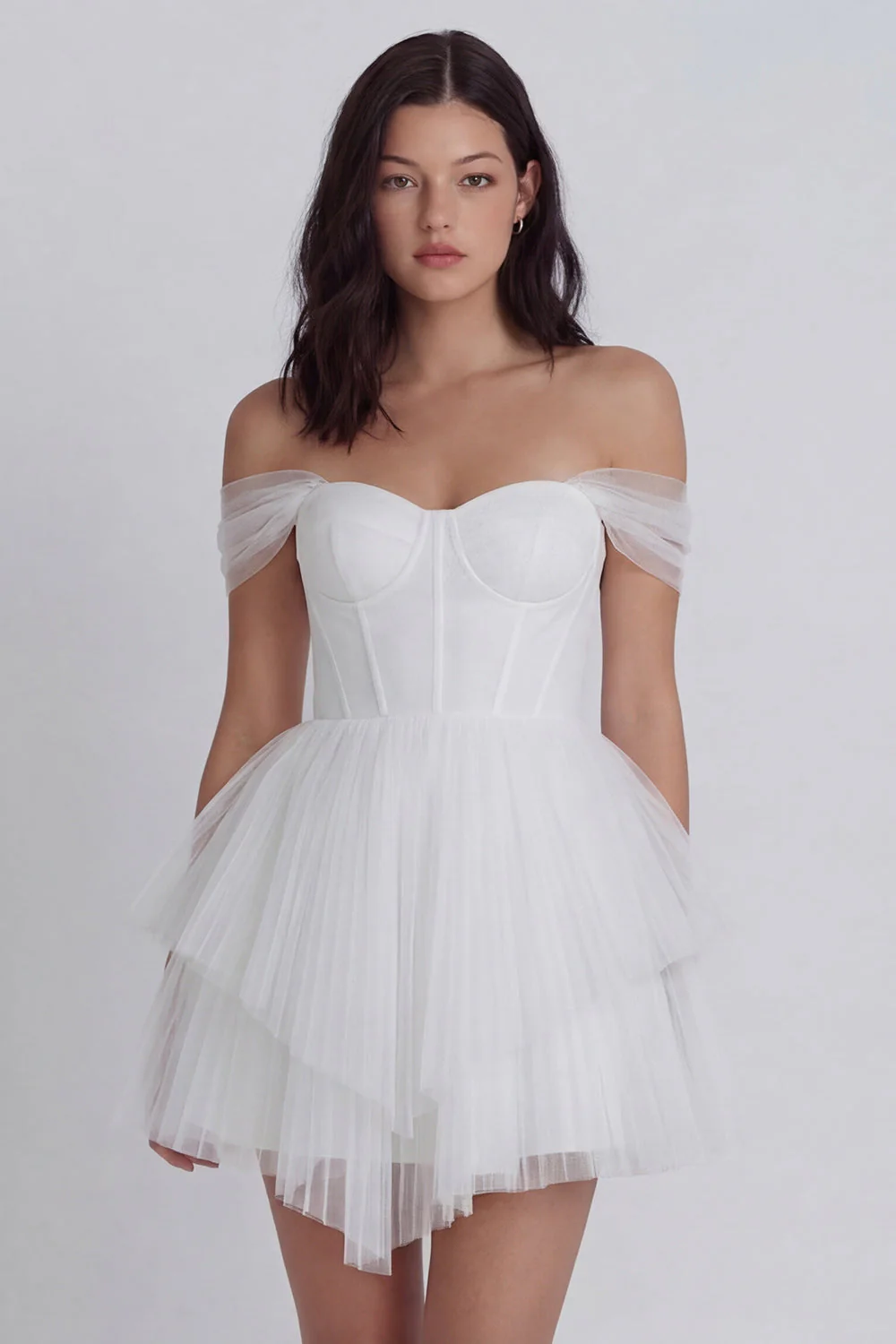 Off the Shoulder Corset A-Line Tulle Little White Dress