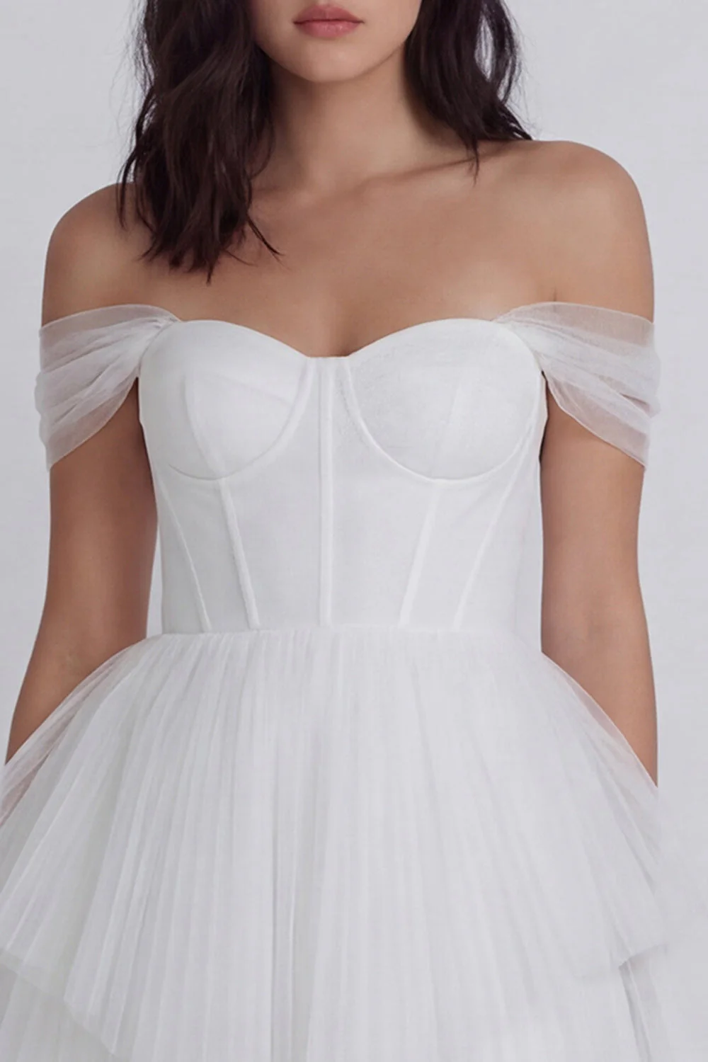 Off the Shoulder Corset A-Line Tulle Little White Dress - Image 3
