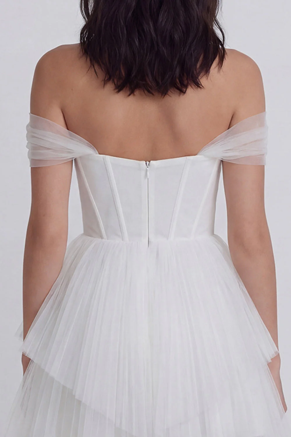 Off the Shoulder Corset A-Line Tulle Little White Dress - Image 4