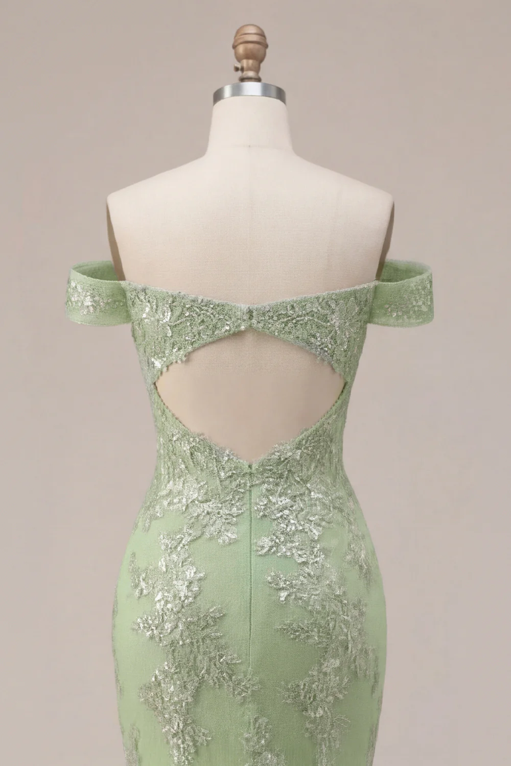 Off The Shoulder Green Corset Mermaid Long Prom Dress with Back Keyhole - Image 6