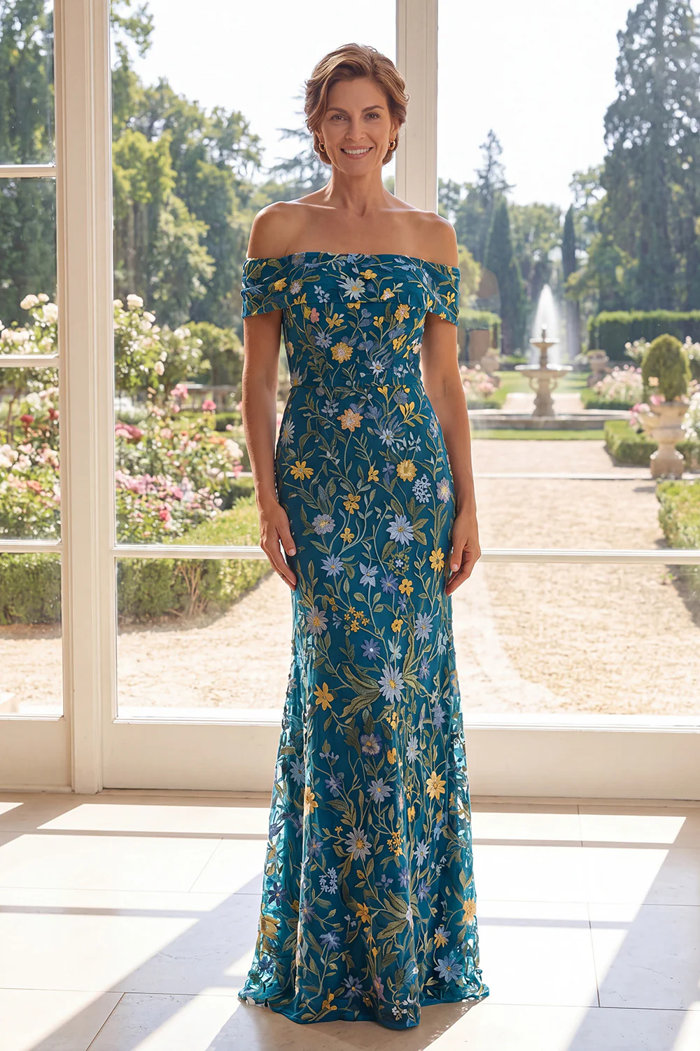 Off the Shoulder Green Mermaid Embroidered Mother Of the Bride Dress - Image 6