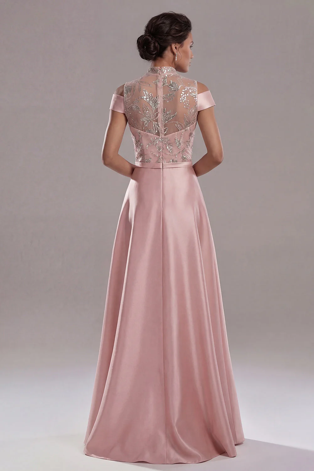 Off The Shoulder Cut Out A Line Pink Sequin Mother of the Bride Dress - Image 2
