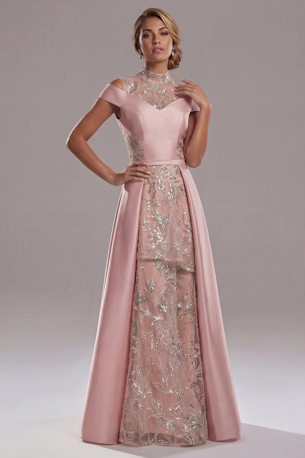 Off The Shoulder Cut Out A Line Pink Sequin Mother of the Bride Dress - Image 3