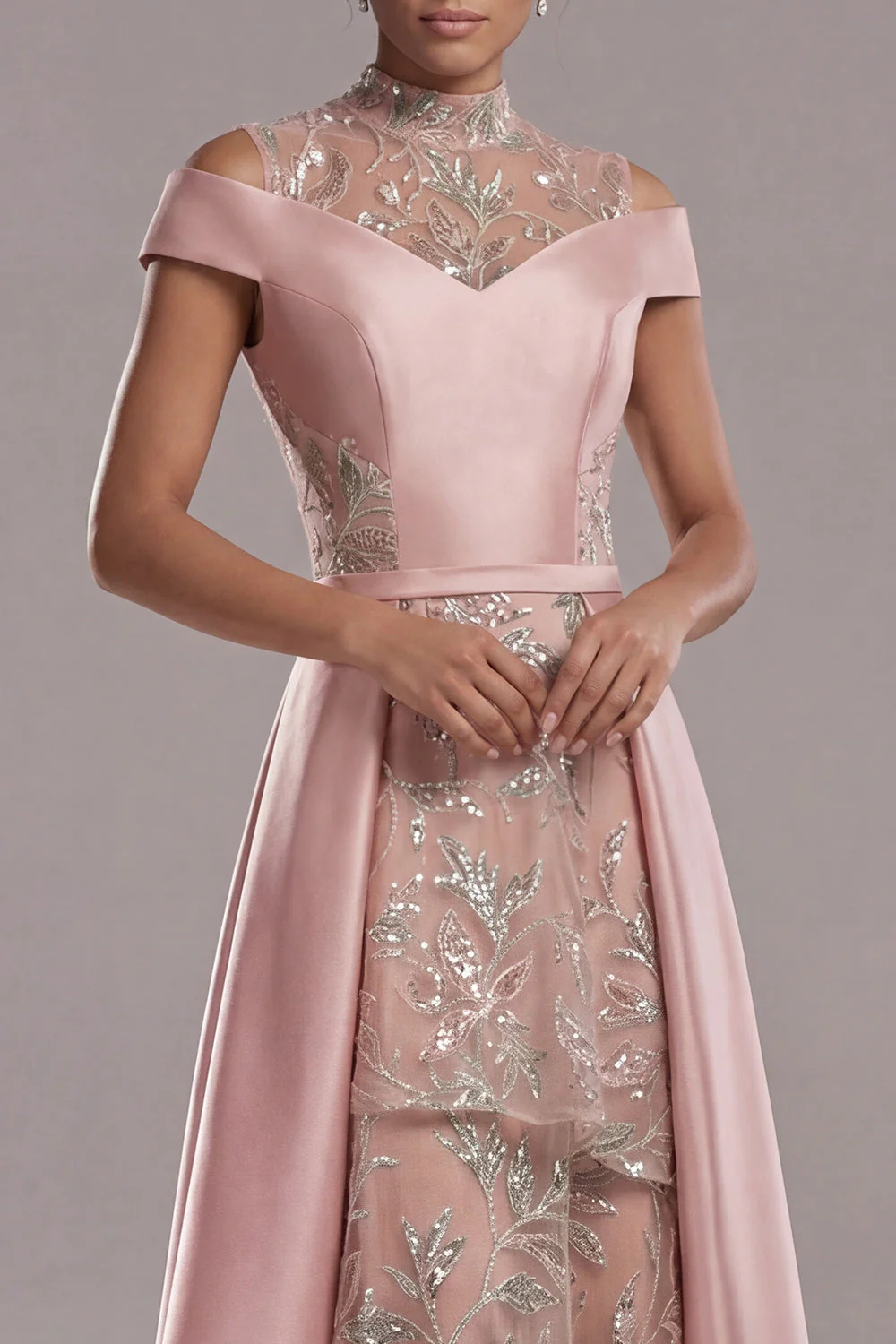 Off The Shoulder Cut Out A Line Pink Sequin Mother of the Bride Dress - Image 5