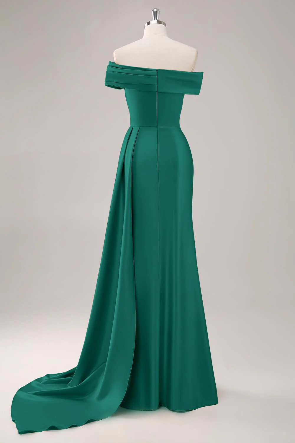 Off the Shoulder Satin Champagne Formal Dress with Drape - Image 14