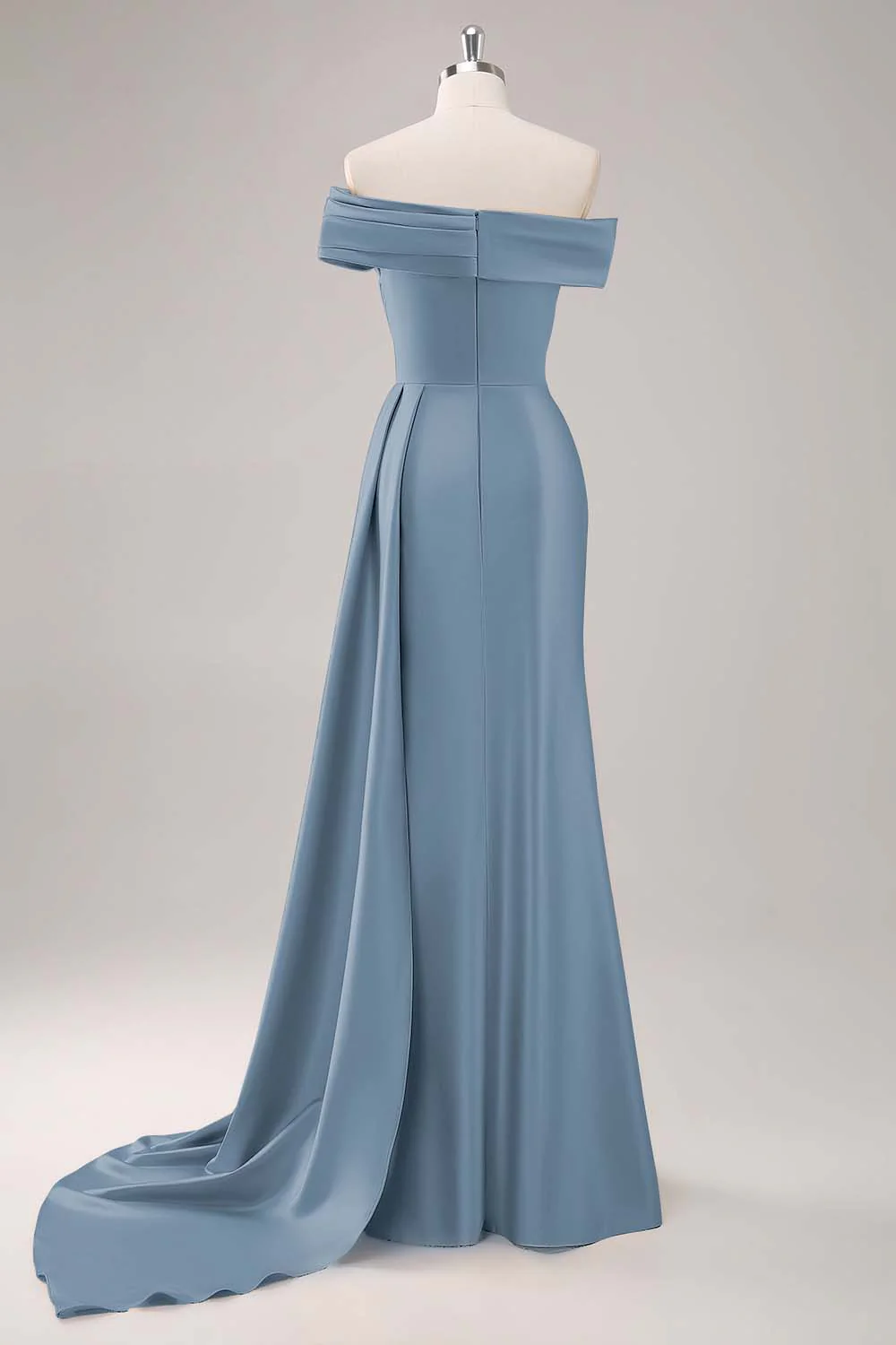Off the Shoulder Satin Champagne Formal Dress with Drape - Image 20