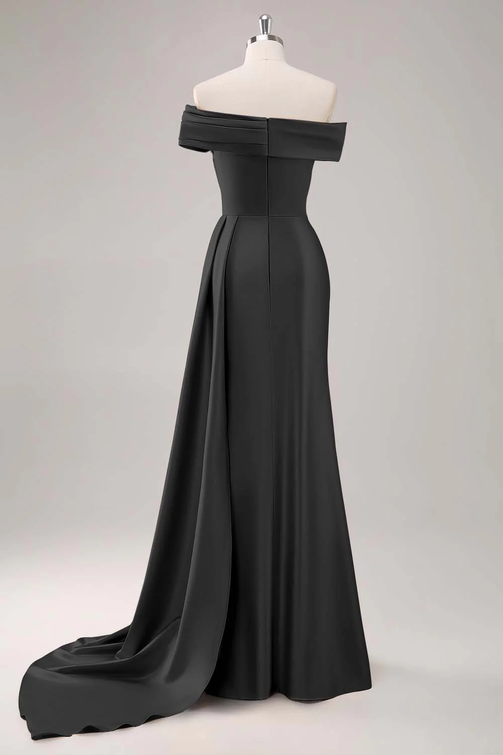 Off the Shoulder Satin Champagne Formal Dress with Drape - Image 8