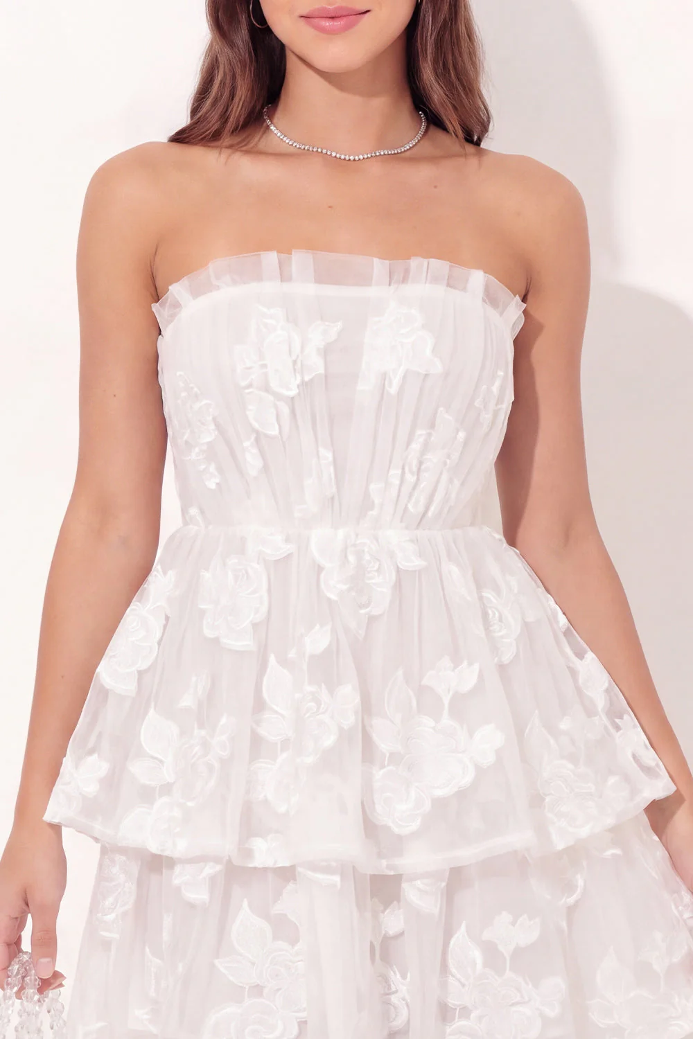 Off the Shoulder White A-Line Floral Ruched Mini Graduation Dress - Image 4