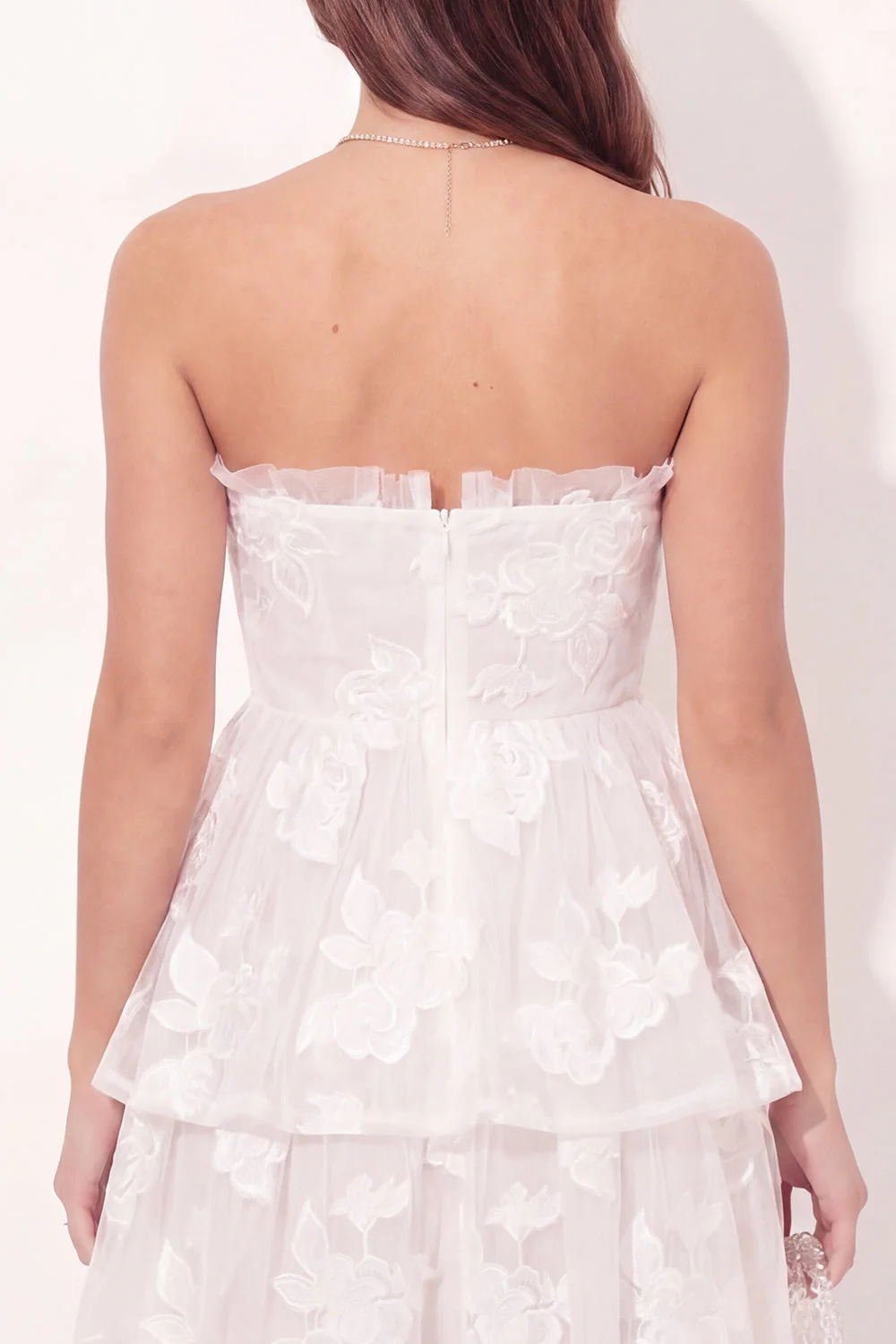Off the Shoulder White A-Line Floral Ruched Mini Graduation Dress - Image 5
