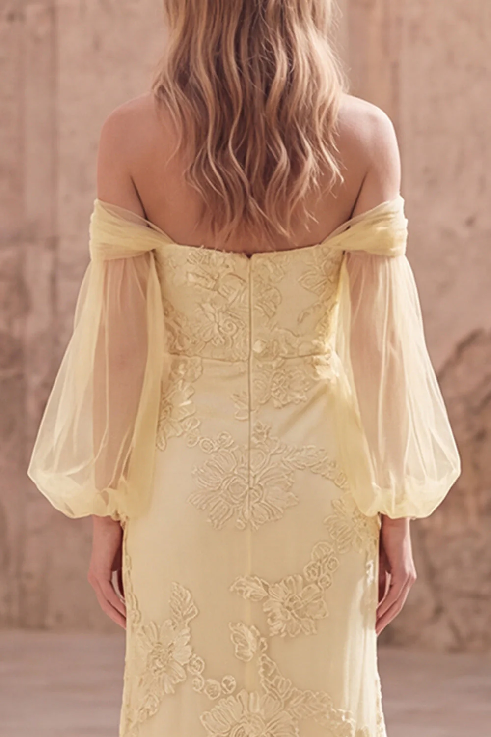 Off the Shoulder Yellow Mermaid Embroidered Long Prom Dress - Image 5