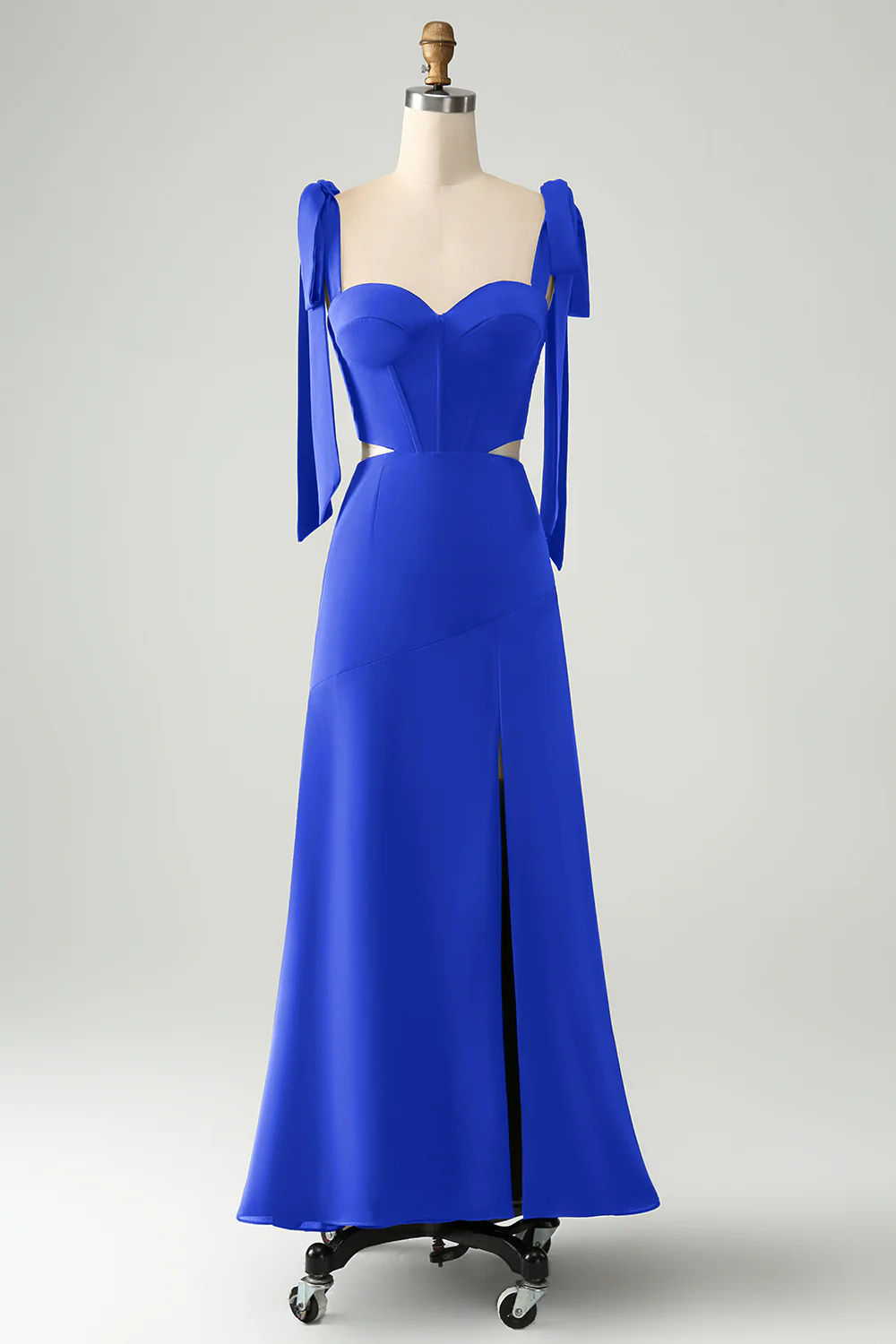 Olive A Line Spaghetti Straps Floor Length Cut Out Bridesmaid Dress with Slit - Image 22