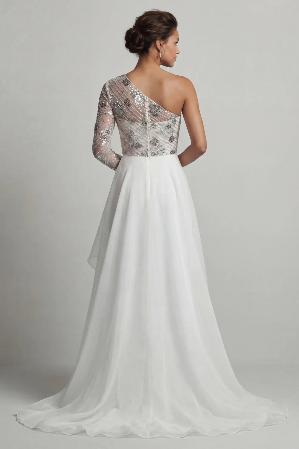 One Shoulder A Line White Sequin Mother Of the Bride Dress - Image 2