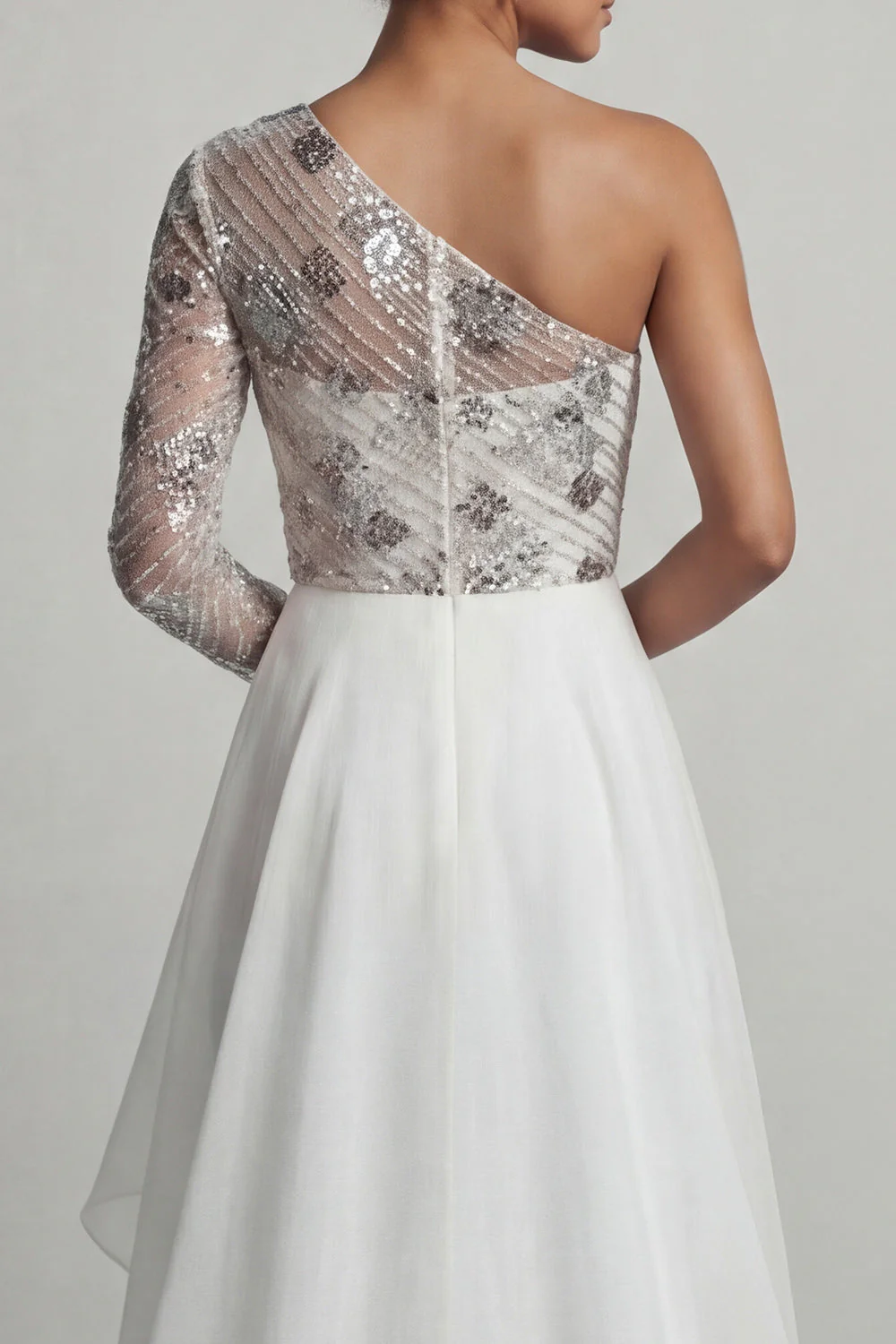 One Shoulder A Line White Sequin Mother Of the Bride Dress - Image 5