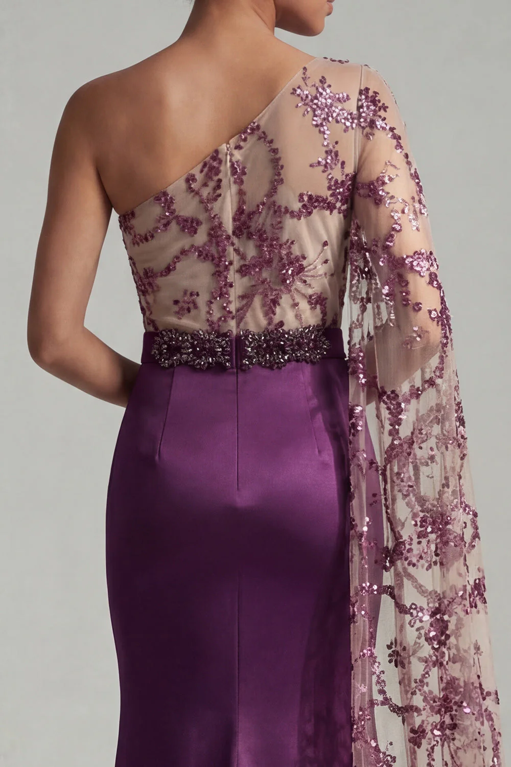 One Shoulder Dark Purple Mermaid Sequin Long Mother of the Bride Dress - Image 5