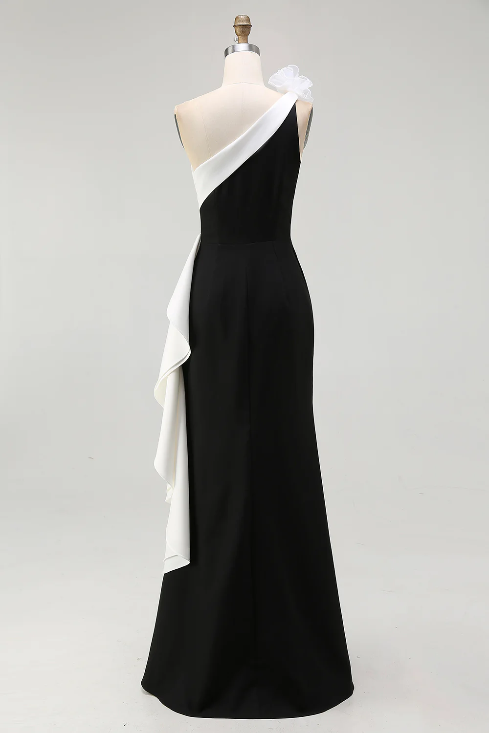 One Shoulder Mermaid Ruffles Long Black Tie Dress - Image 5