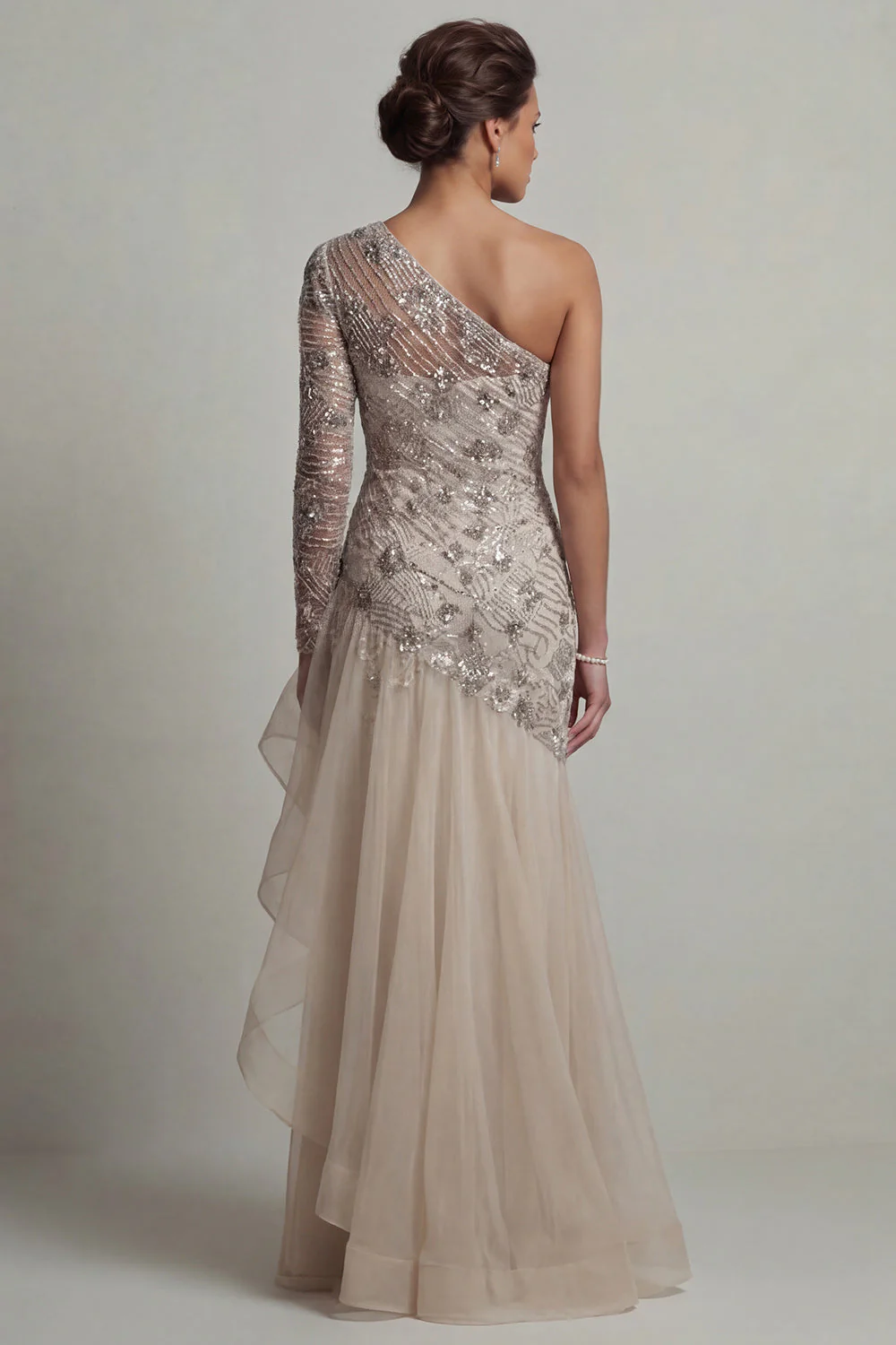 One Shoulder Ruffled Mermaid White Sequin Mother Of the Bride Dress - Image 2